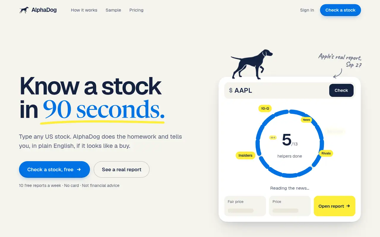 AlphaDog website on a laptop