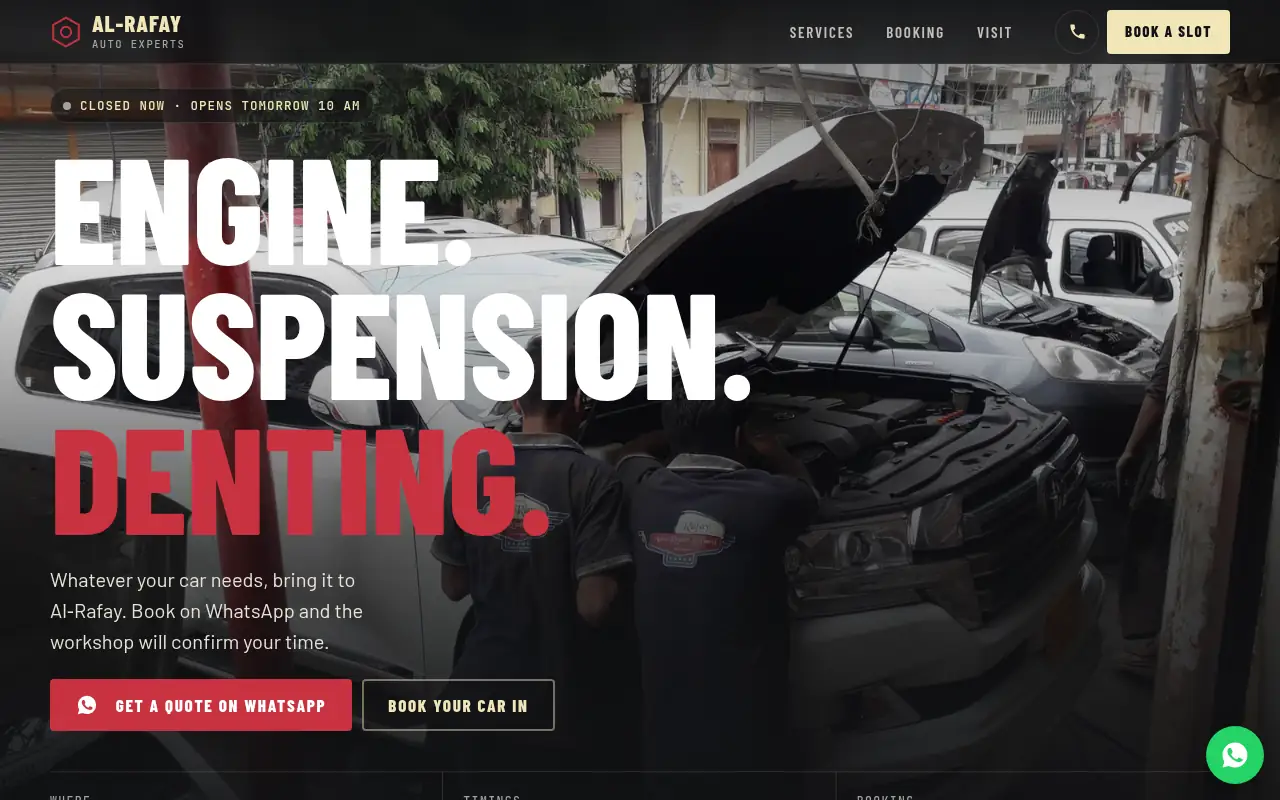 Al-Rafay Auto Experts website on a laptop