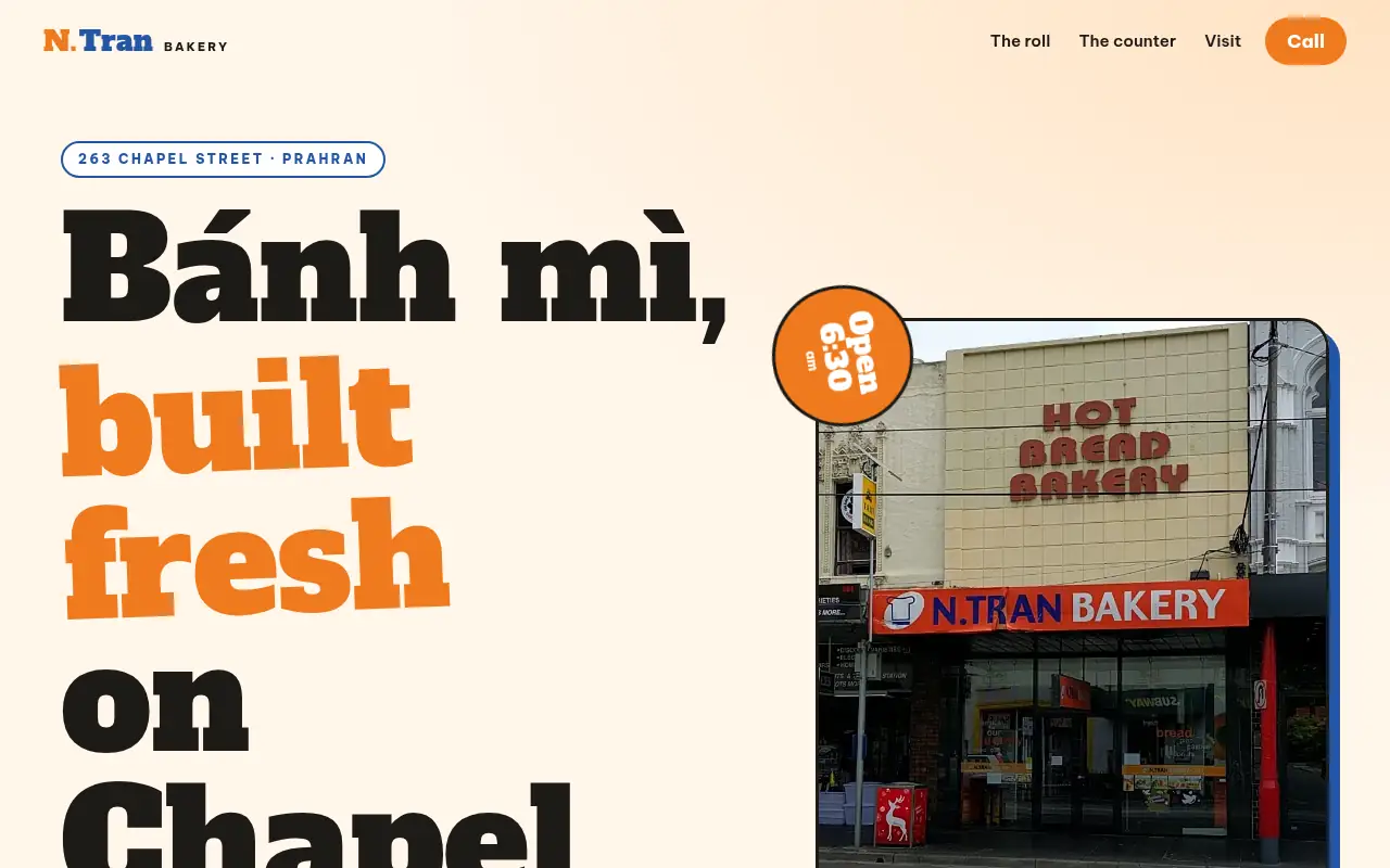 N.Tran Bakery website on a laptop